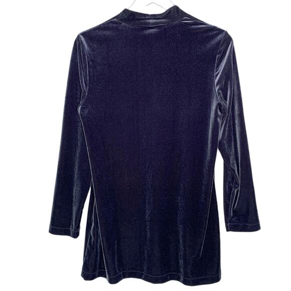 Chicos M Womens Blue Soft Stretch Velvet Tunic Top V Neckline 3/4 Length Sleeves - Picture 3 of 10